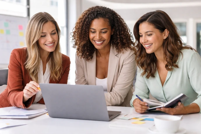 Mujeres trabajando en sus proyectos de negocio